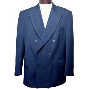 Men's Sz 42S Blue 100% Wool‎ Double-Breasted Sport Coat Blazer Suit Jacket Italy